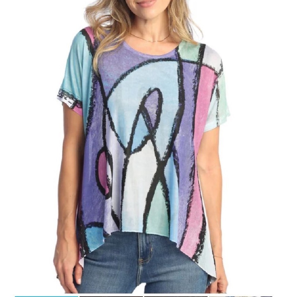 NEW Jess & Jane Sonata Abstract Art Print Slub Knit‎ V-Neck Top Plus Size 3X NEW